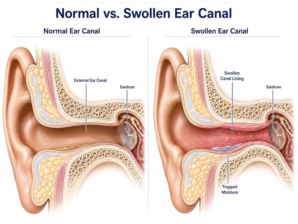 Normal vs Swollen Ear Canal Anatomy