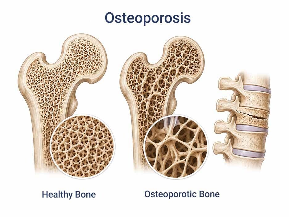 Osteoporosis Healthy vs Osteoporotic Bone Comparison